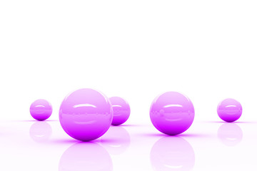 five purple reflective spheres blending into a bright white environment