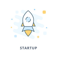 Creative startup flat icon, web design. Design illustration and outline icons. Design elements for apps, web or ads