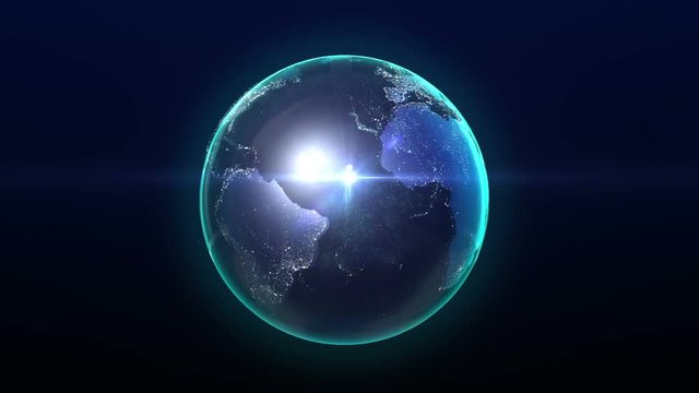 Rotating earth, expanding global communication, 3D rendering.