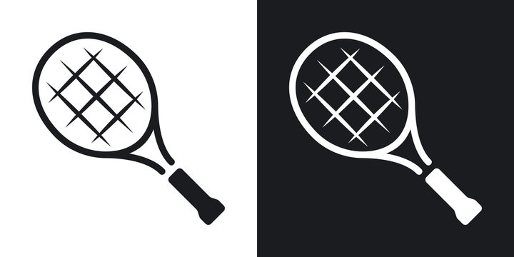 Vector tennis racket icon. Two-tone version on black and white background