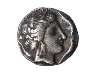 Dracma,  III century B. C..Front: Head of a divinity.Reverse: Pegasus and current legend Emporion (of Ampuritanos) Ampurias