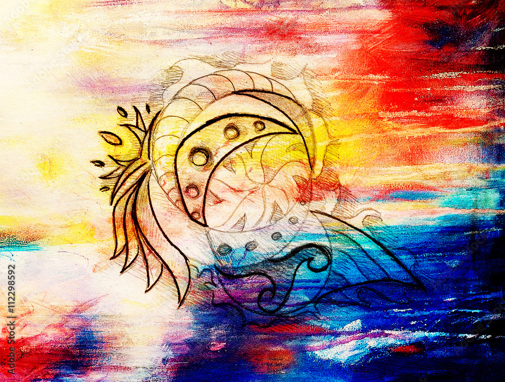 Aufkleber ornamental drawing. original hand draw and computer collage. color structure.
