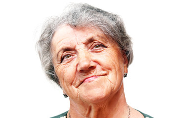 Old woman face on white