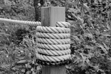 Ropes around a post , on a staircase, Saint Valery sur Somme,FRANCE 