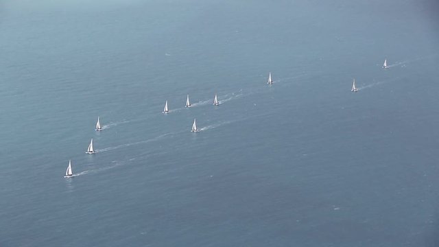 Sailboats and catamarans at Gulf of the Angels, Cagliari, Sardinia island, Italy