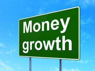 Banking concept: Money Growth on road sign background
