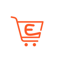 E letter logo with Shopping cart icon.