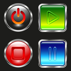 Colored glass buttons, square and round in metal stroke