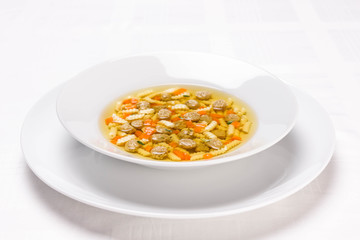 Soup in white plate