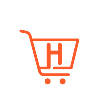 H letter logo with Shopping cart icon.
