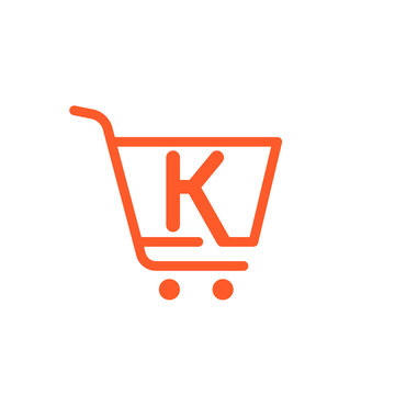 K letter logo with Shopping cart icon.