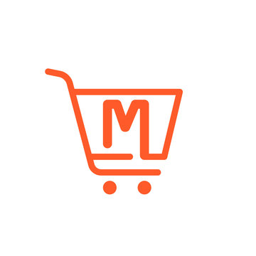 M letter logo with Shopping cart icon.