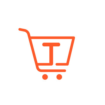 T letter logo with Shopping cart icon.