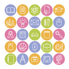 Collection of linear icons: school and education. Thin icons for web, print, mobile applications design