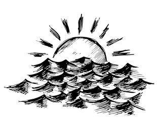 Sea landscape from the sun dawn. 