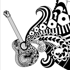 Naklejka premium GuitarDoodles design of Guitar for coloring book for adult, poster, banner and so on - Stock Vector