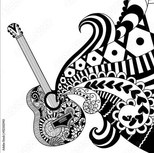 GuitarDoodles Design Of Guitar For Coloring Book Adult Poster Banner And So On