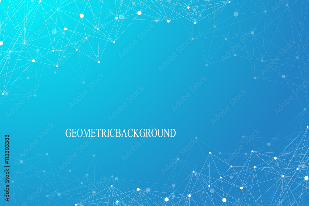 Poster geometric graphic background molecule and communication. connected lines with dots. minimalism chaot