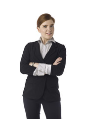 smiling businesswoman with arm crossed