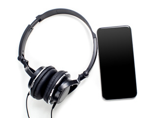Fototapeta premium audio player with headphones isolated on white background