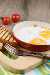 Fried eggs in pan