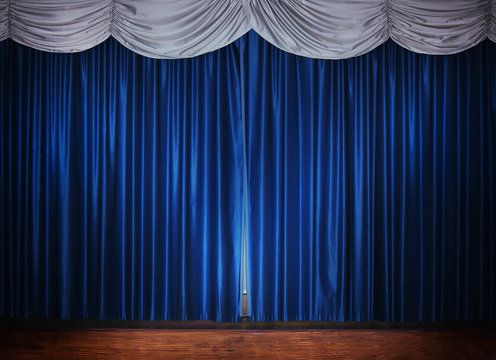 stage with blue curtain