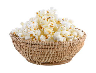 popcorn in basket isolated on white background