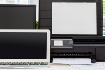 Printer and computer. Office table