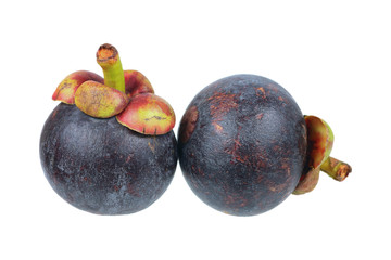 Two mangosteens isolated on white