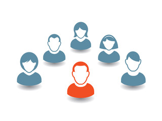 Human portrait and Icon. Vector Illustration. Office team and Leader