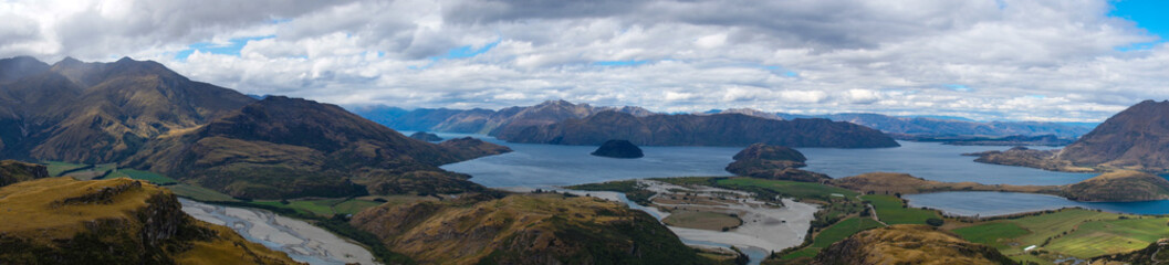 Panoramic Views from Rocky Mountain Summit towards Lake Wanaka, New Zealand