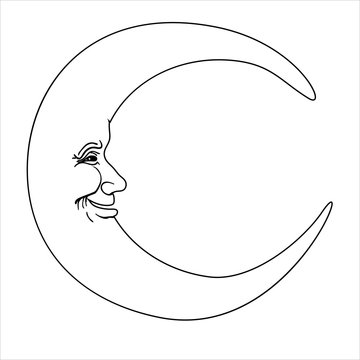 crescent moon with human face simple hand drawn vector illustrat
