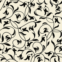 seamless damask wallpaper in black and beige.
