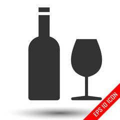 Wine icon. Wine and glass flat icon. Wine with glass picture. Vector illustration.