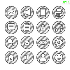 Set of sixteen web ui icons. Outline vector style