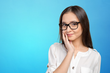 Glasses eyewear woman happy portrait looking at camera