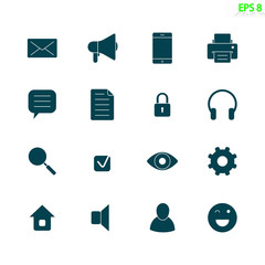 Set of sixteen web ui icons. Flat vector style