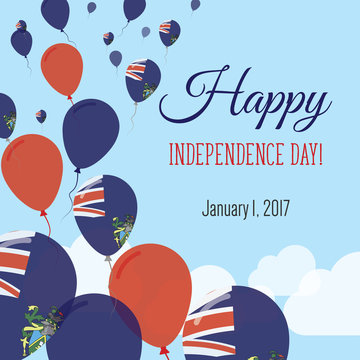 Independence Day Flat Greeting Card. Pitcairn Independence Day. Pitcairn Islander Flag Balloons Patriotic Poster. Happy National Day Vector Illustration.