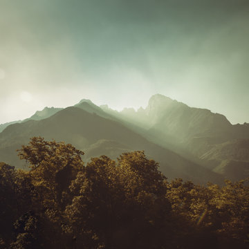 Italy, Spluga, sunrise in the Alps