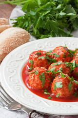 Meatballs in tomato sauce / Delicious chicken or turkey meatballs with rice, vegetable in tomato sauce