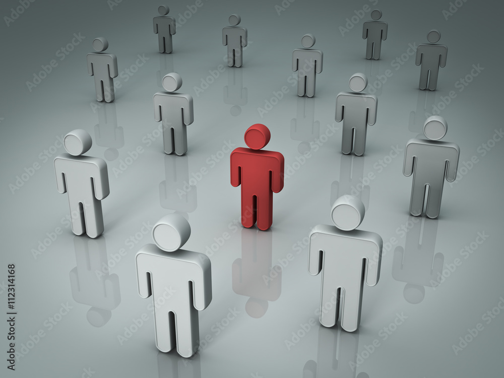 Fototapete Red man stand out from the crowd different concept. 3D rendering.