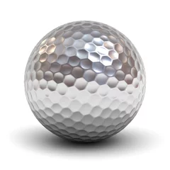 Papier Peint photo Golf Metal golf ball isolated over white background with reflection and shadow. 3D rendering.