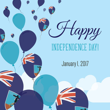 Independence Day Flat Greeting Card. Montserrat Independence Day. Montserratian Flag Balloons Patriotic Poster. Happy National Day Vector Illustration.