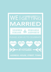Wedding invitation in retro poster style  on blue
