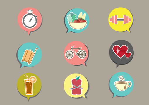 Fitness and Health icons with brown background 
