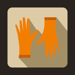 Orange protective gloves icon, flat style