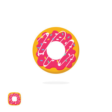 Donut vector icon isolated on white background, flat cartoon glazed iced donut symbol