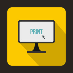 Print word on a computer monitor icon, flat style