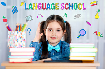 Language school concept with schoolgirl