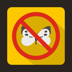 No butterfly sign icon, flat style